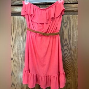 Accidentally In Love Coral Strapless Belted Dress.